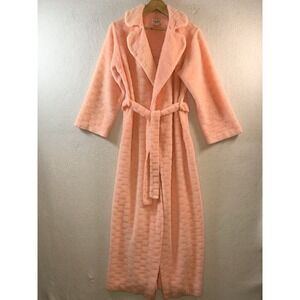 Vintage 60s 70s Evelyn Pearson Basketweave Robe‎ S/M Pink Plush Boudoir Lounge